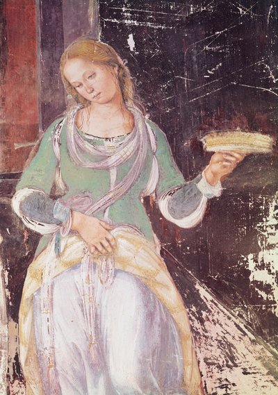 Palvelija kädessään koria, yksityiskohta Pyhän Benedictin vieraanvaraisuudesta, Pyhän Benedictuksen elämästä, 1497-1498 (yksityiskohta 164410) tekijältä L. and Sodoma, G. Signorelli