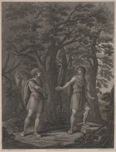 Kuvitus teoksesta "Palamon ja Arcite", Francesco Bartolozzi 1797 (pistekaiverrus). tekijältä Lady Diana (after) Beauclerk