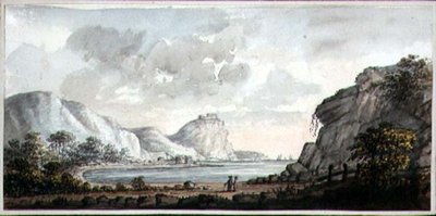 Maisema kahdella hahmolla lahdelle, n. 1825 (akvarelli paperille) tekijältä Lady Egerton