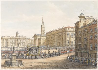 Hautausauto ja kulkue Wellingtonin herttuan osavaltion hautajaisissa Mansion Housen ohitse 18. marraskuuta 1852 tekijältä Lady Emily Drummond