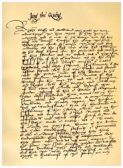 Lady Jane Grayn kirje William Parrille, 10. heinäkuuta 1553. tekijältä Lady Jane Grey
