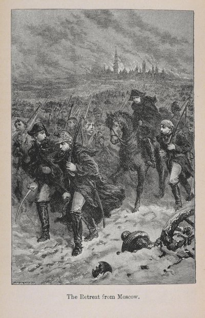 Retriitti Moskovasta, kuvitus "Pikku Arthurin Ranskan historiasta: Varhaisimmista ajoista toisen imperiumin kukistumiseen", julkaistu 1899 tekijältä Lady M. Chalcott