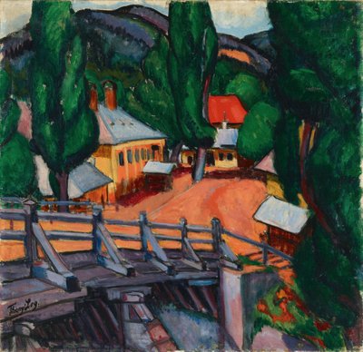 Paysage avec un pont - Maisema sillan kanssa, kirjoittanut Tihanyi, Lajos (1885-1938). Öljy kankaalle tekijältä Lajos Tihanyi