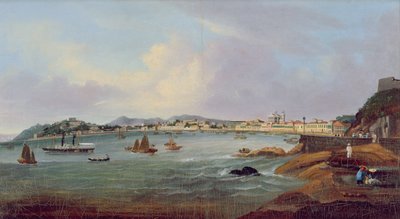 Macaon satama, Kiina, n. 1855 (öljy kankaalle) tekijältä Lam Qua (attr. to)