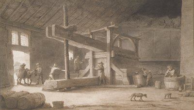 Monsieur Dittyn viinipuristin, Nantesin ulkopuolella, n. 1670 (kynä ja muste pesulla paperille) tekijältä Lambert Doomer