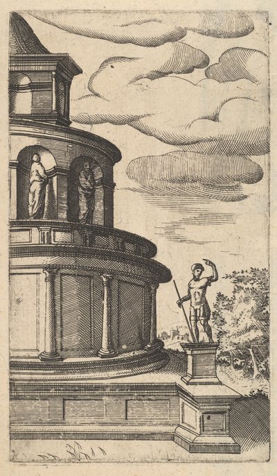 Osittainen kuva rakennuksesta [Sepulchrum Adriani] sarjasta Ruinarum variarum fabrica..., 1554. tekijältä Lambert Suavius