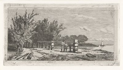 Mies ja poika joen rannalla tekijältä Lambertus  Hardenberg