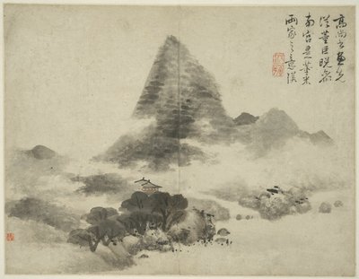 Maisema muinaisten mestareiden tyyliin: Gao Shangshun jälkeen, Dong Yuanin (aktiivinen 937-975) ja Ju Ranin jälkeen ja myöhemmin Mi Fu -tyyliin (1051_-1107) tekijältä Lan Ying