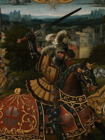 Detalhe da Lenda de São Jorge (óleo sobre painel)finlandês tekijältä Lancelot (school of) Blondeel