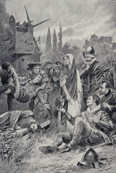 Sir Philip Sidney Zutphenin taistelussa (litho) tekijältä Lancelot Speed