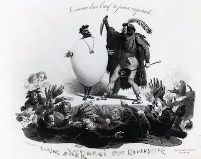 Victor Hugon (1802-85) n. 1830 "Hernani Sublime, a Romantic Dish", karikatyyri Hernanista (katso myös 239200) tekijältä Langlume