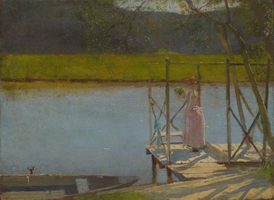 Nainen veneen vieressä, n. 1875-85 tekijältä Laszlo Mednyanszky