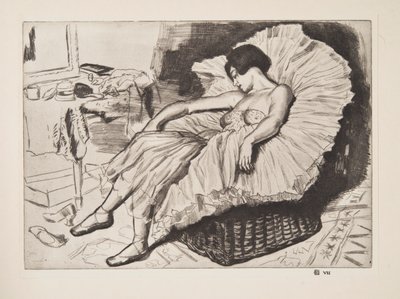 Tanssija nukkuu, pubi. 1925. tekijältä Laura Knight