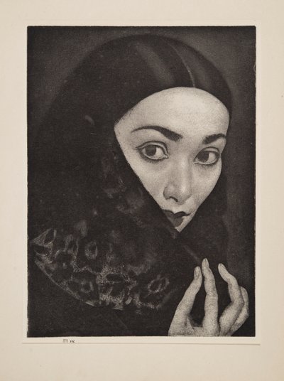 Nainen huivin kanssa, pubi. 1926. tekijältä Laura Knight