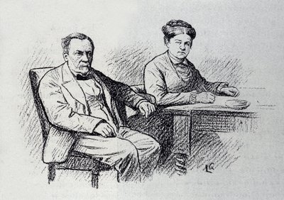Muotokuva Louis Pasteurista (1822-1895), ranskalaisesta kemististä ja fyysikistä, joka sanelee suhteen vaimonsa Marie Laurentin kanssa. Luonnos Lucien Laurent-Gsell (Laurent Gsell) (1860-1944). DR tekijältä Laurent Lucien Gsell