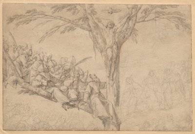Ristiinnaulittu Kristus elämän puuna munkkien ja nunnien kanssa, n. 1639. tekijältä Laurent de la Hyre