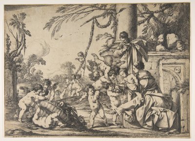 Neitsyt ja Kristus-lapsi, enkelit palvelevat, 1640. tekijältä Laurent de la Hyre