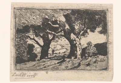 Maisema kahdella suurella puulla tekijältä Laurent van der Windt (signed by artist)