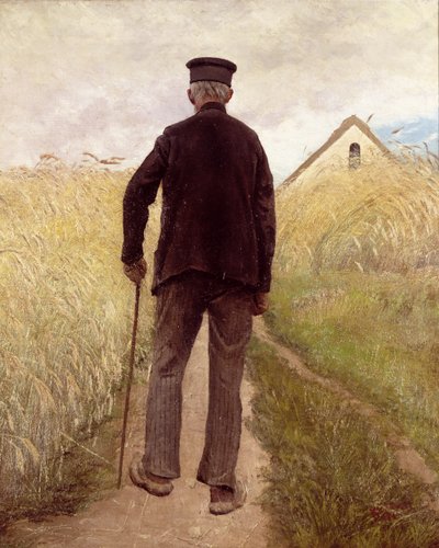 Vanha mies kävelee ruispellolla tekijältä Laurits Andersen Ring