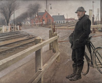 Junaa odotellessa. Roskilden moottoritien tasoristeys, 1914. tekijältä Laurits Andersen Ring