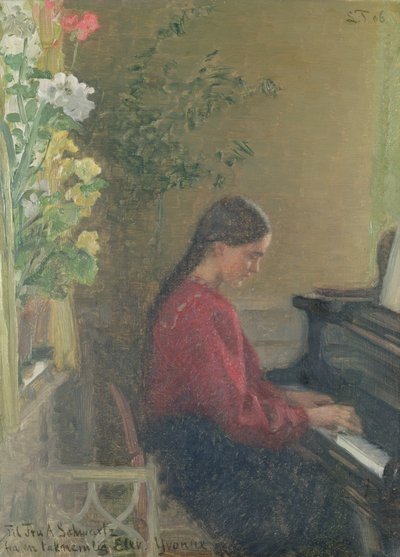 Yvonne taiteilijan tytär soittaa pianoa, n. 1905 (öljy kankaalle) tekijältä Laurits Regner Tuxen