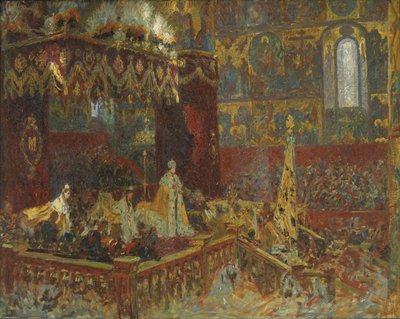 Tsaari Nikolai II:n kruunajaiset Moskovassa. Luonnos tekijältä Laurits Regner Tuxen