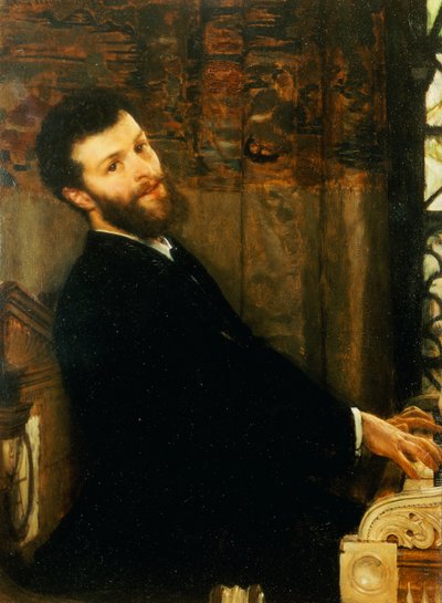 Muotokuva laulaja George Henschelistä soittamassa Alma-Tademan pianoa, Townshend House, 1879 tekijältä Lawrence Alma Tadema