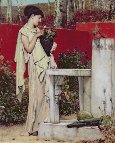 Nainen kukkamaljakon kanssa tekijältä Lawrence Alma Tadema