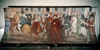 Doge Giacomo Durazzo Grimaldi opasti kardinaali Francesco Pachecoa Genesin kaduilla vuonna 1574 (fresko tekijältä Lazzaro Tavarone