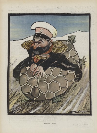 Aleksei Kuropatkin, Venäjän sotaministeri. Kuvitus Le Rirelle (väri litho) tekijältä Leal de Camara