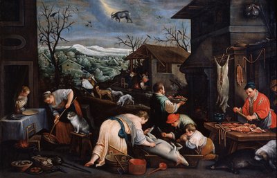 Joulukuu sarjasta The Seasons, 1500-luvun loppu tai 1600-luvun alku tekijältä Leandro Bassano