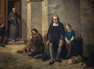 Kristoffer Kolumbus poikansa kanssa Santa Maria de La Rabidan luostarissa Espanjassa tekijältä Leandro Izaguirre