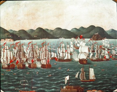 Englantilaiset laivat Rio de Janeiron lahdella (maalaus, 1700-luvun loppu) tekijältä Leandro Joachim