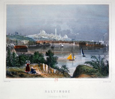 Näkymä Baltimoreen (värillinen teräskaiverrus) tekijältä Lechard Lechard