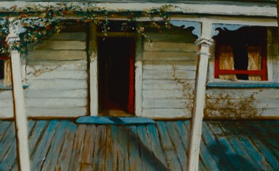 Verandah NZ 2002 (öljy paneelille) Aurinkoinen kuisti tekijältä Lee Campbell