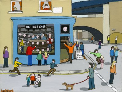 The Face Shop, 2015, (akryyli ja muste kankaalle tekijältä Lee Sellers