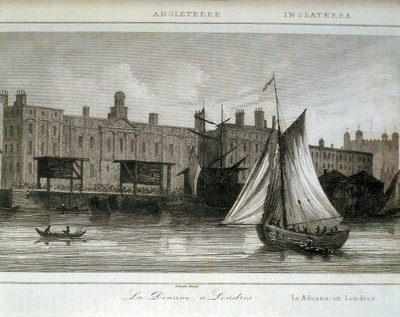 Lontoon tulli Thames-joella, Englanti (kaiverrus) tekijältä Lemaitre