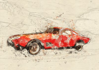 Klassinen piirros punaisesta autosta tekijältä Lembayung senja studio [Vintage Poster]