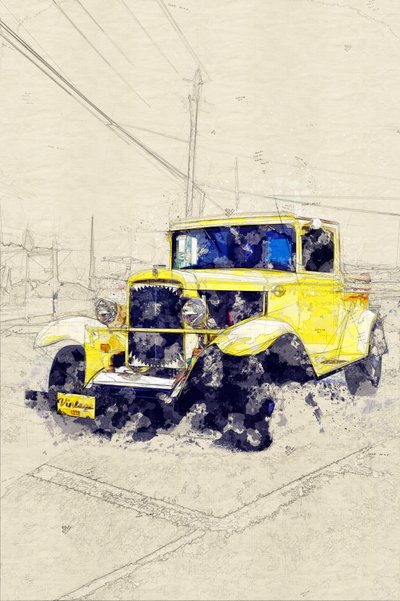 Klassinen keltainen avopakettiauto tekijältä Lembayung senja studio [Vintage Poster]