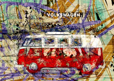 Värikäs retro-pakettiautotaide tekijältä Lembayung senja studio [Vintage Poster]