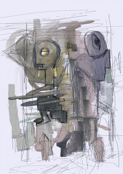 Salaperäiset abstraktit robotit tekijältä Lembayung senja studio [Vintage Poster]