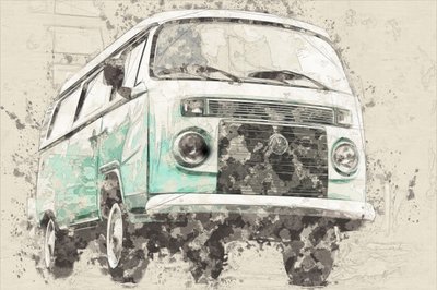 Ikoninen retro-tyylinen sinivihreä pakettiauto tekijältä Lembayung senja studio [Vintage Poster]