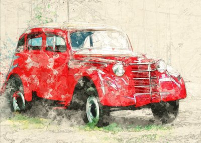 Punainen vanha auto tekijältä Lembayung senja studio [Vintage Poster]