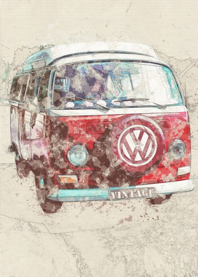 Punainen vintage-pakettiauto tekijältä Lembayung senja studio [Vintage Poster]