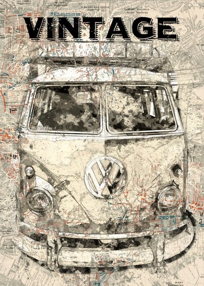 Retro-bussimatkakartta tekijältä Lembayung senja studio [Vintage Poster]