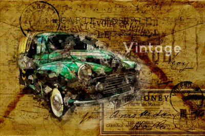 Vintage-autojen matkakartta tekijältä Lembayung senja studio [Vintage Poster]