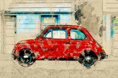 Vintage-tyylinen punainen autokatu tekijältä Lembayung senja studio [Vintage Poster]