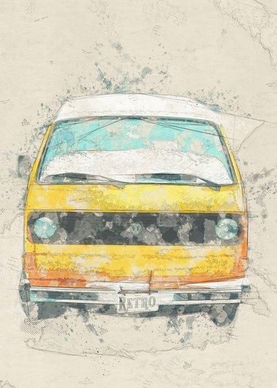 Keltainen retro-matkailuauto tekijältä Lembayung senja studio [Vintage Poster]
