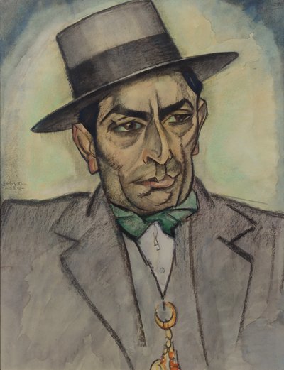 Mies espanjalaisasussa, n. 1914 (hiili, pastelli ja akvarelli paperille) tekijältä Leo Gestel