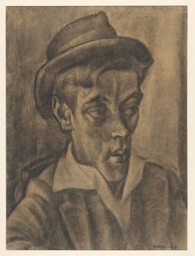 Miehen rintakuva hatulla tekijältä Leo Gestel